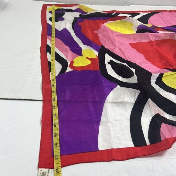 Silk Square Scarf Golden Camel of Shanghai Hand Rolled and Hand Printed Colerful - Picture 7 of 8